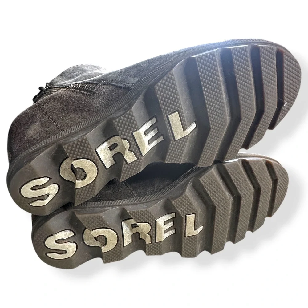 Sorel Joan of Arctic Wedge II Leather Grey Ankle Boot Gorpcore Women Size 8.5